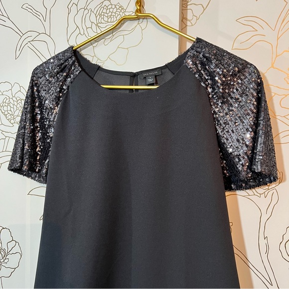 Ann Taylor black top sequin sleeves new - Picture 2 of 6